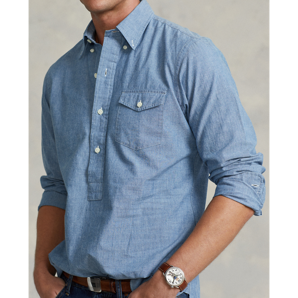 Dark Indigo Custom Fit Indigo Chambray Shirt Polo Ralph Lauren 6