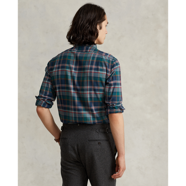 Jade Green/Navy Mult Custom Fit Plaid Brushed Twill Shirt Polo Ralph Lauren 5