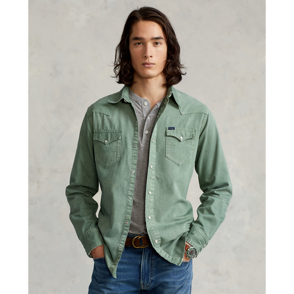 Garment-Dyed Denim Western Shirt for Men | Ralph Lauren JO