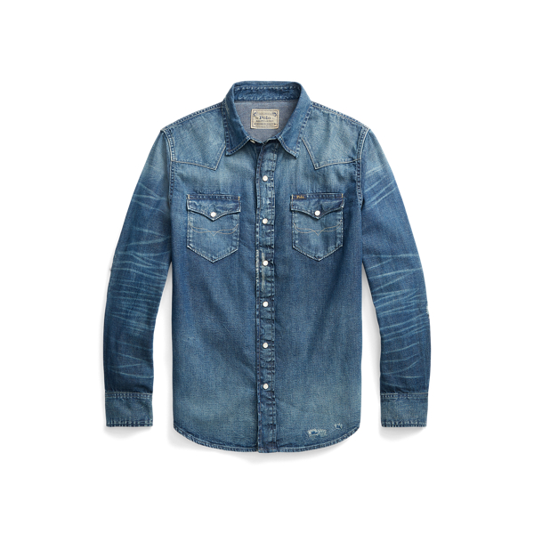 Distressed Denim Western Shirt Polo Ralph Lauren 1