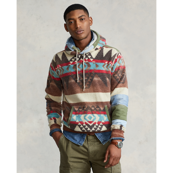 Trade Blanket Multi Distressed Southwestern Fleece Hoodie Polo Ralph Lauren 7
