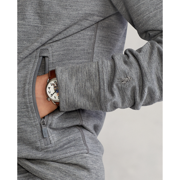 Classic Grey Heather Wool Terry Quarter-Zip Pullover Polo Ralph Lauren 6