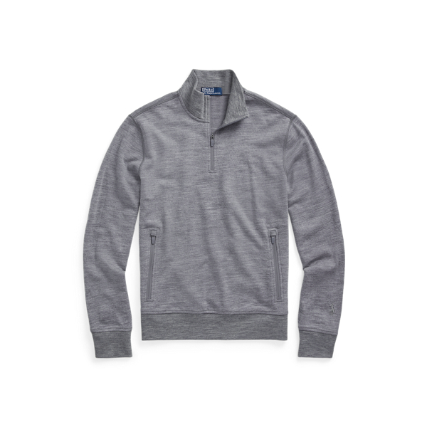 Classic Grey Heather Wool Terry Quarter-Zip Pullover Polo Ralph Lauren 2