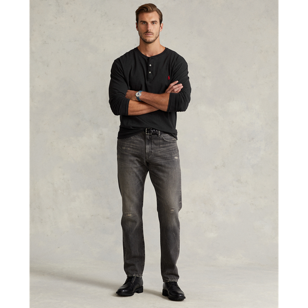 Polo Black Slub Jersey Henley Shirt Big & Tall 4