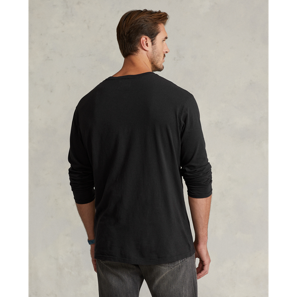 Polo Black Slub Jersey Henley Shirt Big & Tall 5