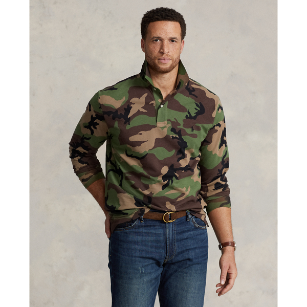 Camo Mesh Long Sleeve Polo Shirt