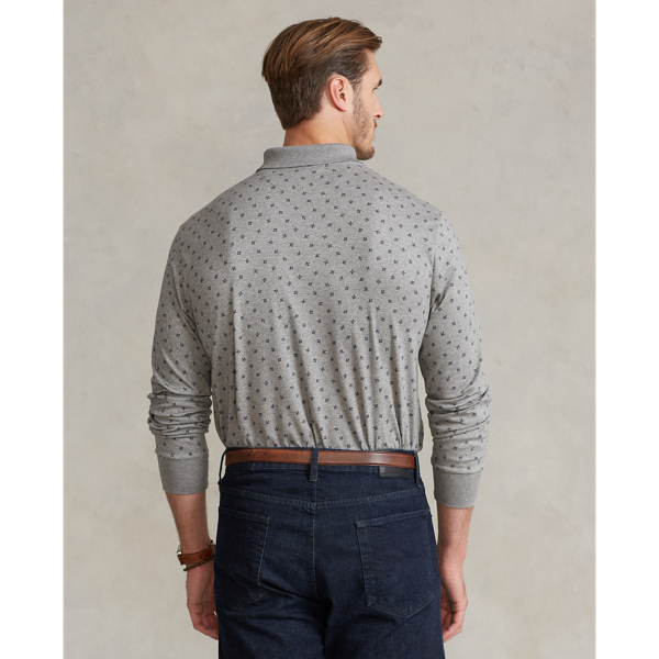 Metallic Grey Heather Soft Cotton Long-Sleeve Polo Shirt Big & Tall 5