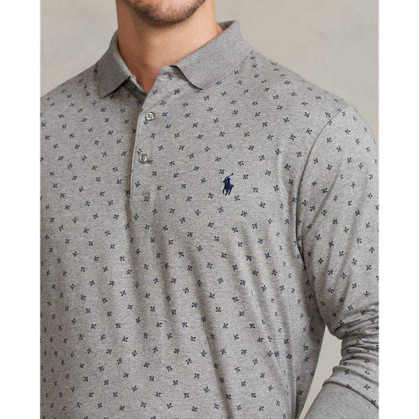 Metallic Grey Heather Soft Cotton Long-Sleeve Polo Shirt Big & Tall 6