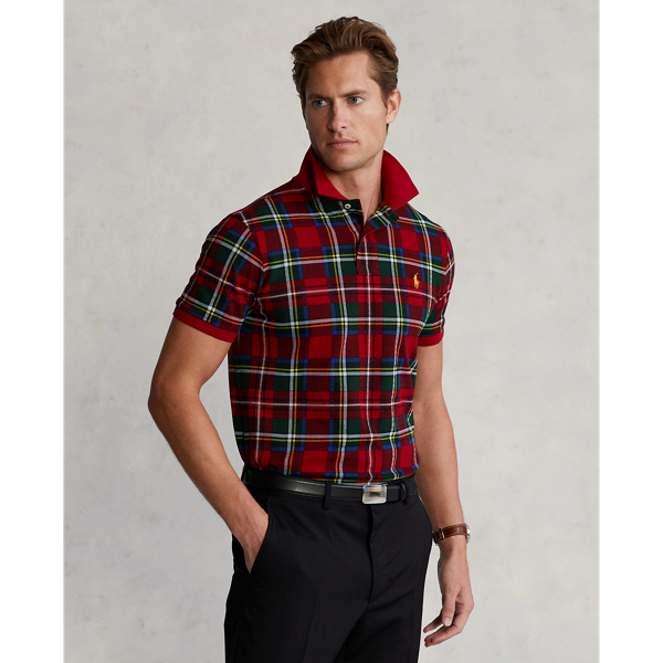 Custom Slim Fit Tartan Mesh Polo Shirt Ralph Lauren UK