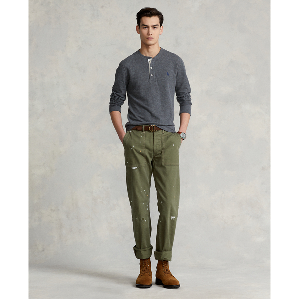 Medium Flannel Heather Double-Knit Jacquard Henley Shirt Polo Ralph Lauren 4