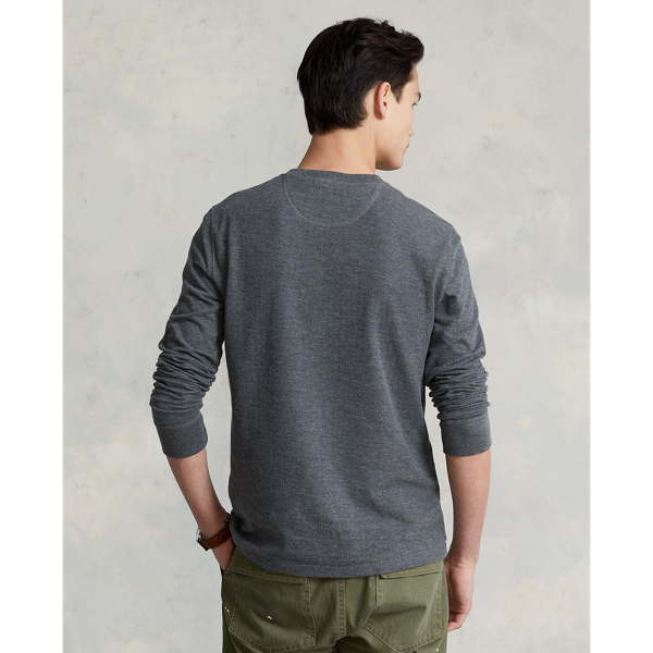 Medium Flannel Heather Double-Knit Jacquard Henley Shirt Polo Ralph Lauren 5