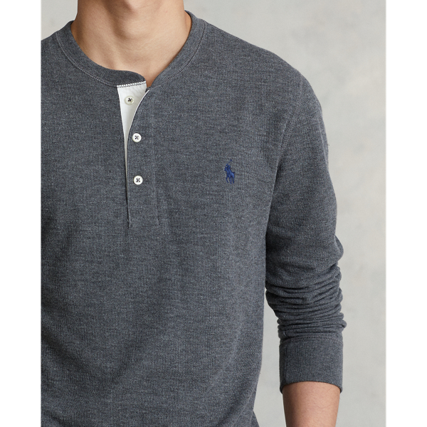 Medium Flannel Heather Double-Knit Jacquard Henley Shirt Polo Ralph Lauren 6