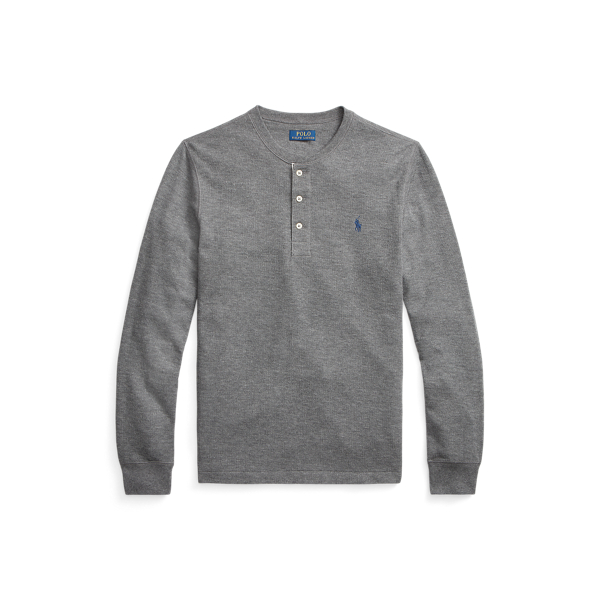 Medium Flannel Heather Double-Knit Jacquard Henley Shirt Polo Ralph Lauren 2