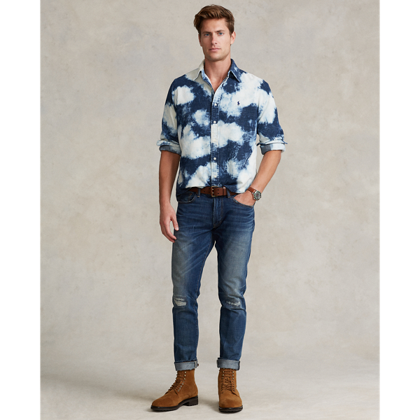 Tonal Bleach Out Custom Fit Indigo Corduroy Shirt Polo Ralph Lauren 4