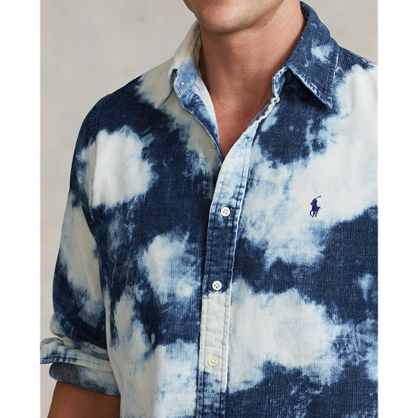 Tonal Bleach Out Custom Fit Indigo Corduroy Shirt Polo Ralph Lauren 6