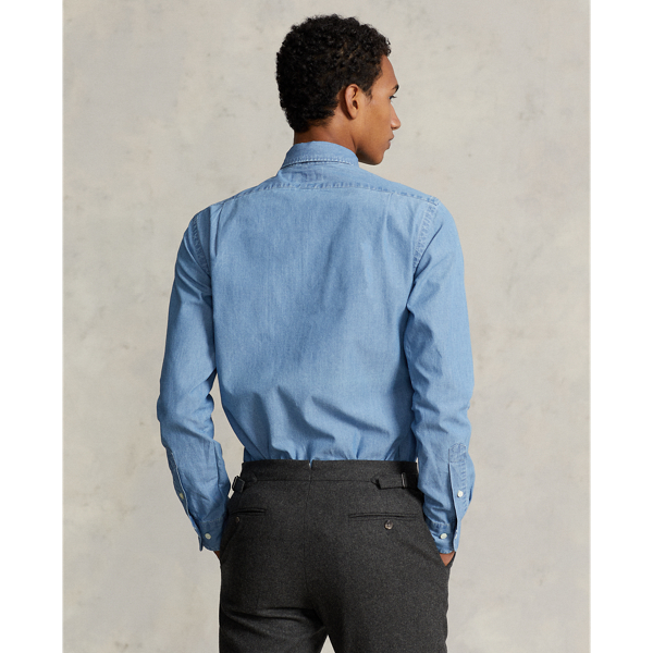 Indigoblaues Custom-Fit Chambrayhemd Polo Ralph Lauren in Medium Blue 5