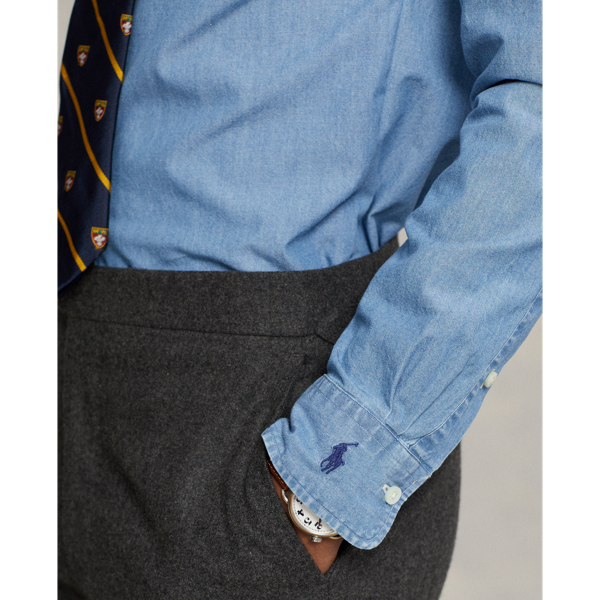 Indigoblaues Custom-Fit Chambrayhemd Polo Ralph Lauren in Medium Blue 7