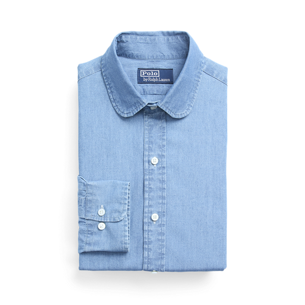Chemise ajust&eacute;e en chambray indigo
