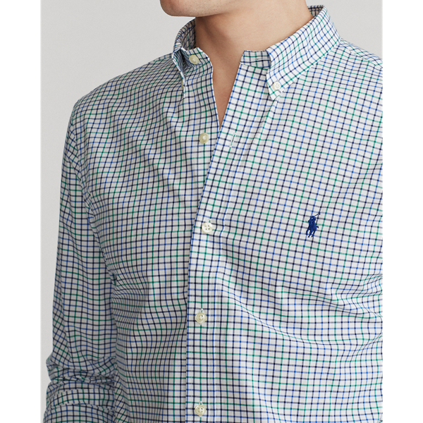 4033a Green/Blue Custom Fit Plaid Poplin Shirt Polo Ralph Lauren 6