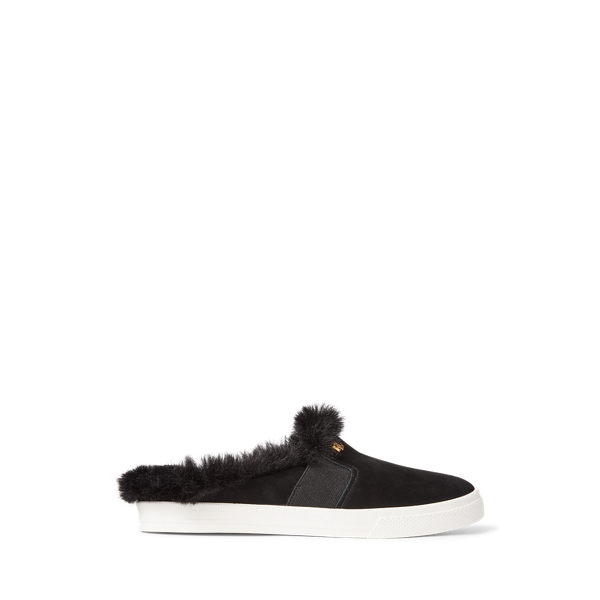 Jinny Faux-Fur-Trim Suede Mule