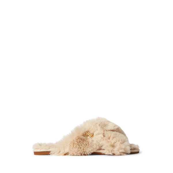 特価 !! Polo Ralph Lauren Faux-Fur-Lined Slippers Polo Ralph Lauren Women's Faux-Fur-Lined Scuff Slippers Size
