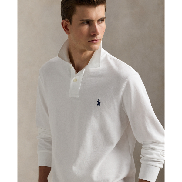 White Classic Fit Mesh Long-Sleeve Polo Shirt Polo Ralph Lauren 6