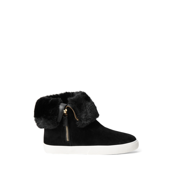 Jadelyn Faux Fur-Trim Suede Trainer