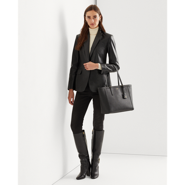 Black Crosshatch Leather Large Clare Tote Lauren 7