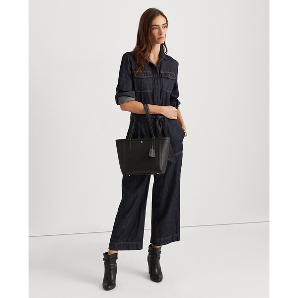 Black Crosshatch Leather Medium Clare Tote Lauren 7