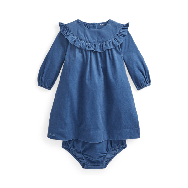 Ruffled Cotton Corduroy Dress &amp; Bloomer Baby Girl 1