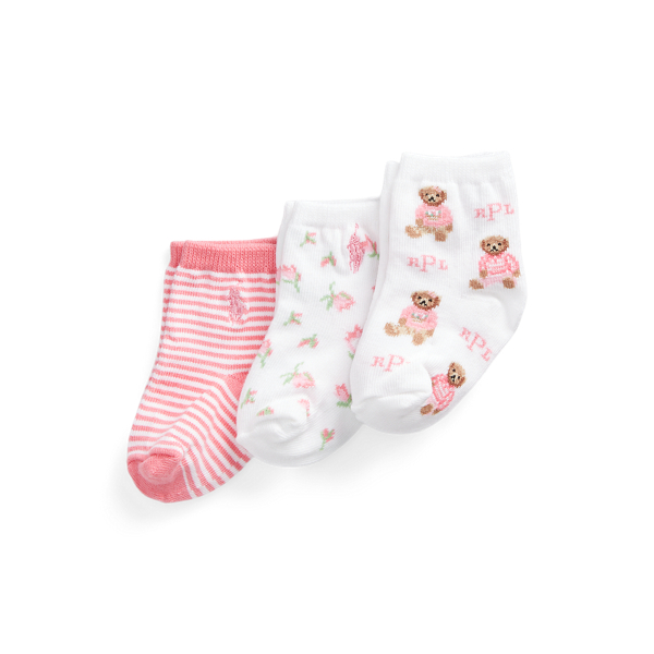 Polo Bear &amp; Floral Crew Sock 3-Pack Baby Girl 1