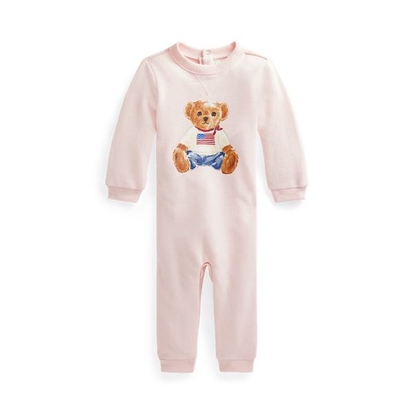 Delicate Pink Polo Bear Fleece Coverall Baby Girl 1