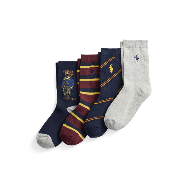 Polo Bear &amp; Striped Crew Sock 4-Pack