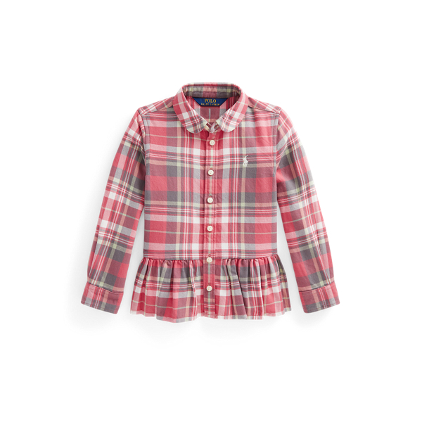Plaid Cotton Twill Peplum Shirt
