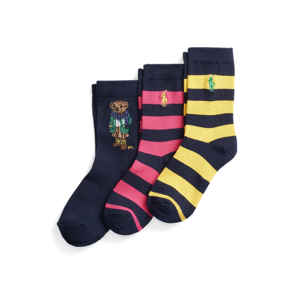 Polo Bear &amp; Striped Crew Sock 3-Pack