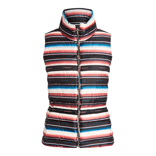 Blanket-Stripe Packable Quilted Vest Lauren em 1