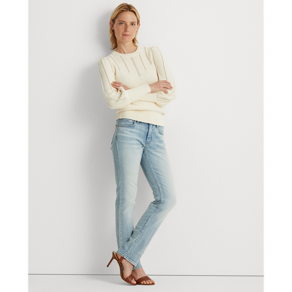 Mascarpone Cream Puff-Sleeve Cotton Sweater Lauren 4