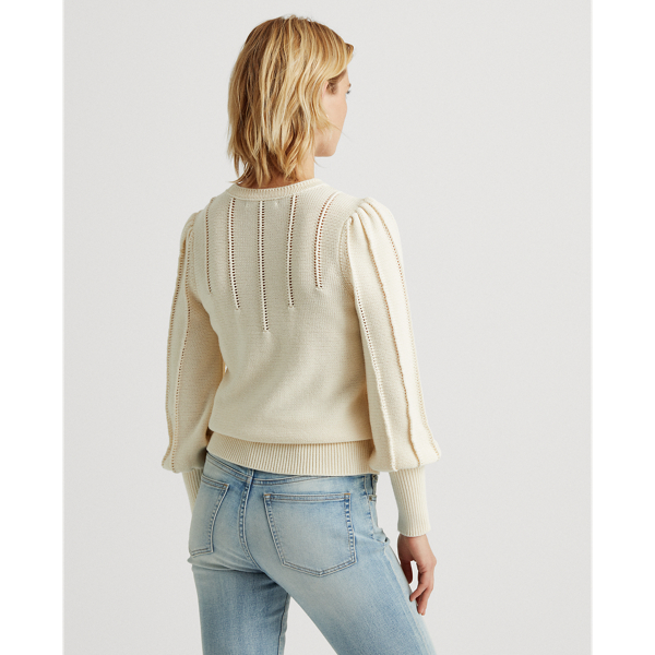 Mascarpone Cream Puff-Sleeve Cotton Sweater Lauren 5
