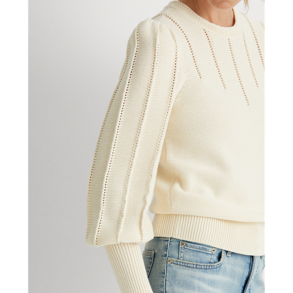 Mascarpone Cream Puff-Sleeve Cotton Sweater Lauren 6