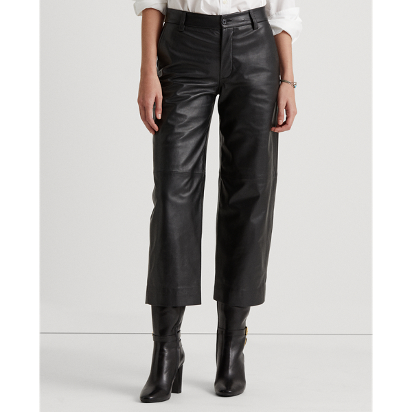 Polo Black Cropped Wide-Leg Leather Pant Lauren 4