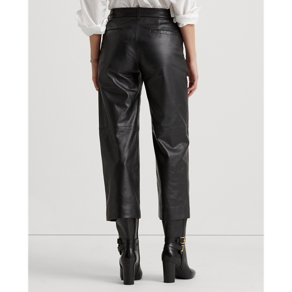 Polo Black Cropped Wide-Leg Leather Pant Lauren 5