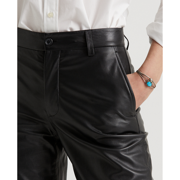 Polo Black Cropped Wide-Leg Leather Pant Lauren 6