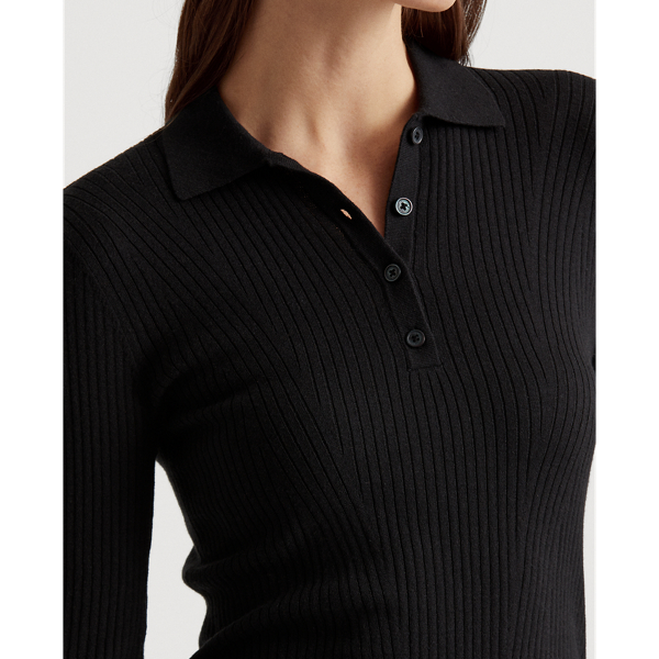 Polo Black Rib-Knit Collared Sweater Lauren 6