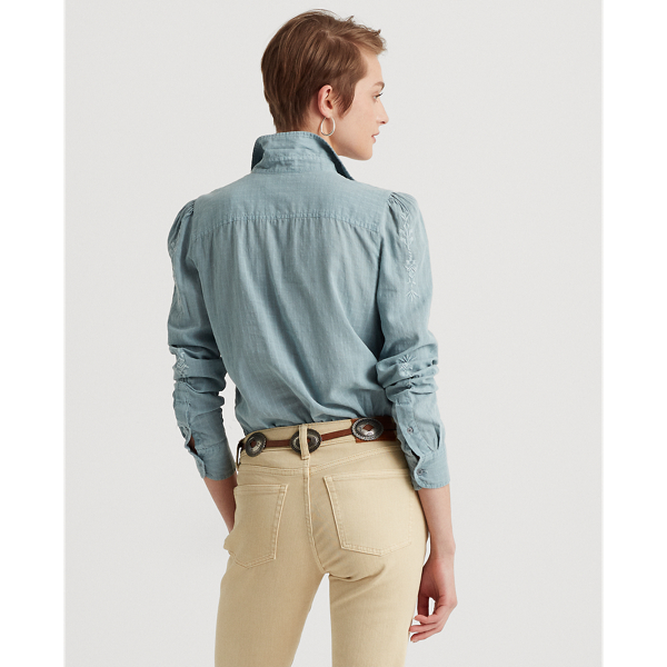Arona Embroidered Checked Cotton Dobby Shirt Lauren Petite 5