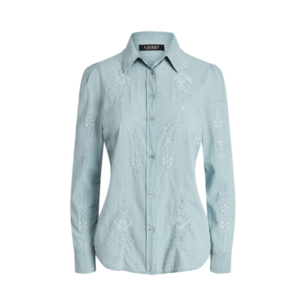 Arona Embroidered Checked Cotton Dobby Shirt Lauren Petite 2