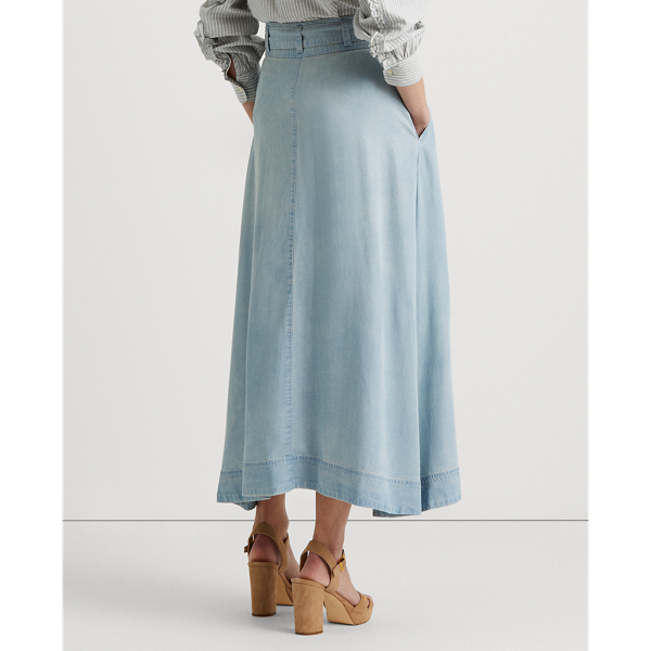 Indigo Mist Wash Belted A-Line Midi Skirt Lauren Petite 5