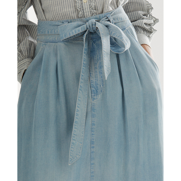 Indigo Mist Wash Belted A-Line Midi Skirt Lauren Petite 6