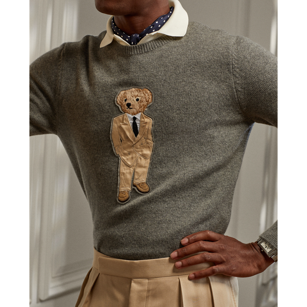 Light Grey Heather Polo Bear Cashmere Sweater Purple Label 6