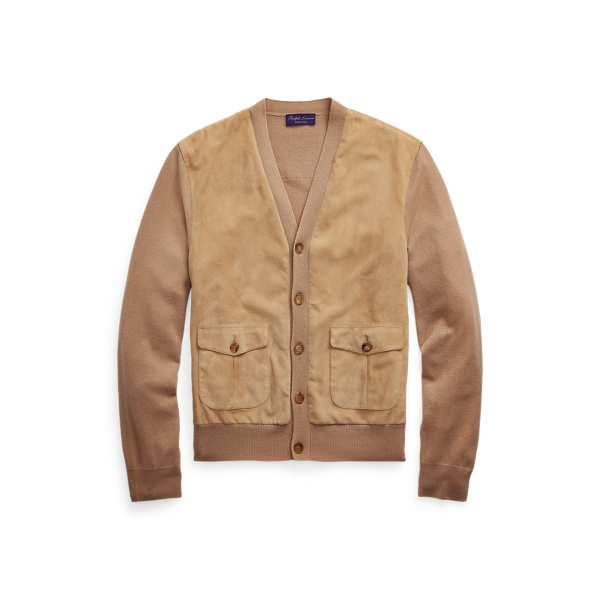 Suede-Front Cashmere Cardigan Purple Label 1