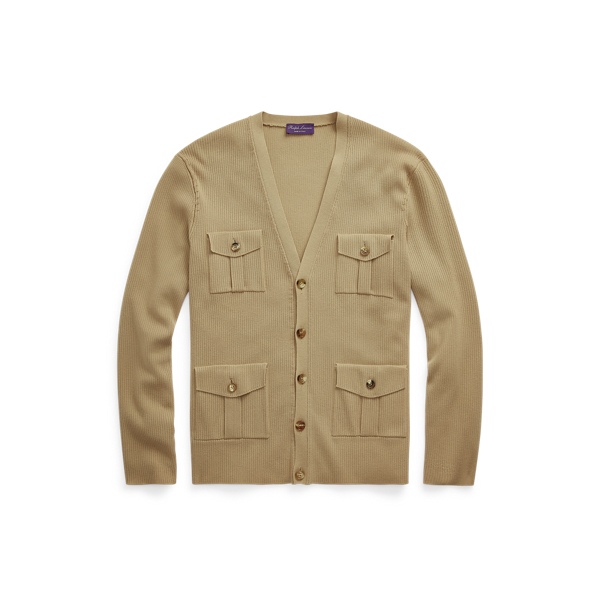 Rib-Knit Cashmere V-Neck Cardigan Purple Label 1